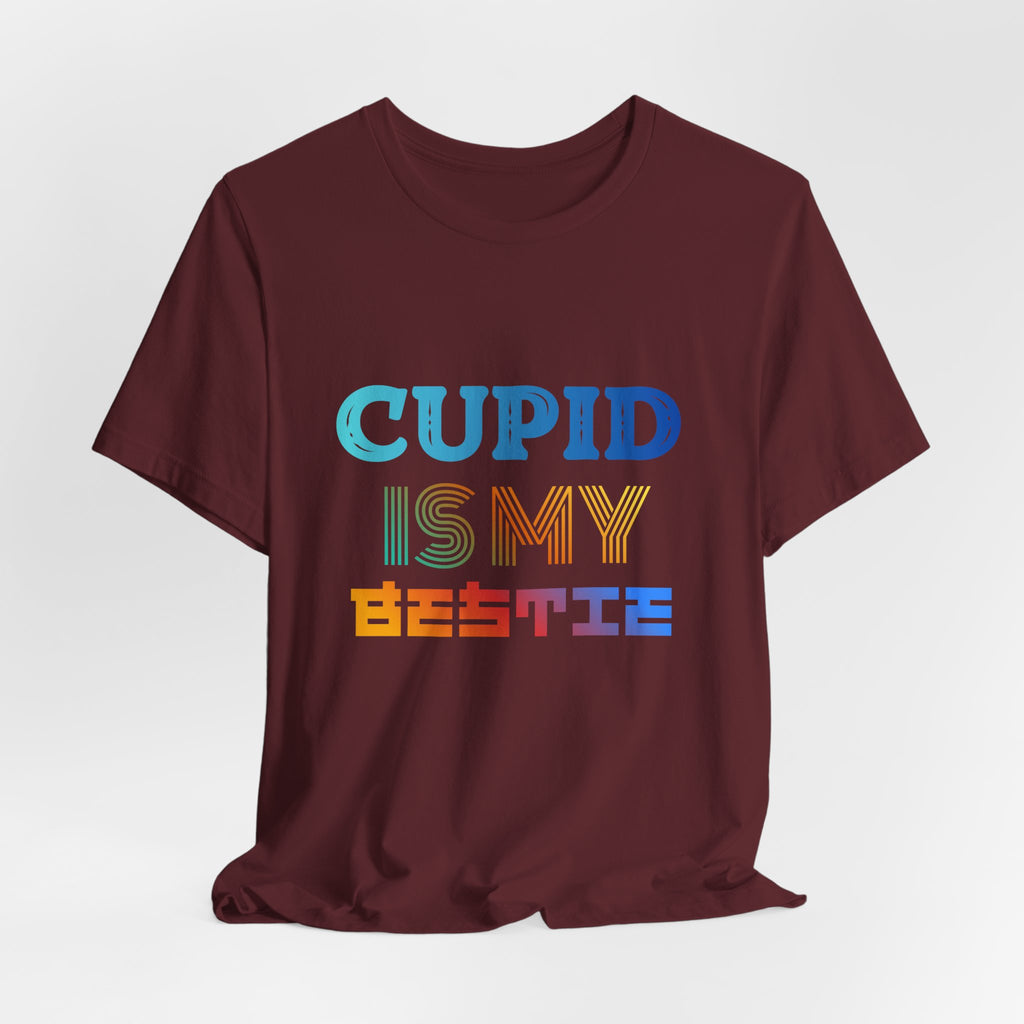 Cupid Is My Bestie Tee - Rainbow Valentine Graphic T-Shirt