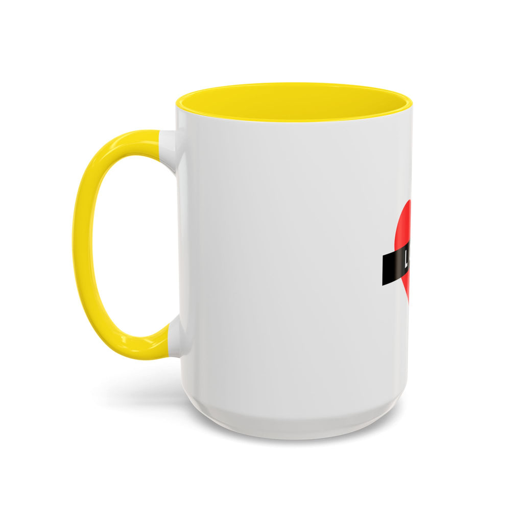 Love Heart Accent Mug – Red Heart with "LOVE" Banner, Valentine's Day Coffee Cup