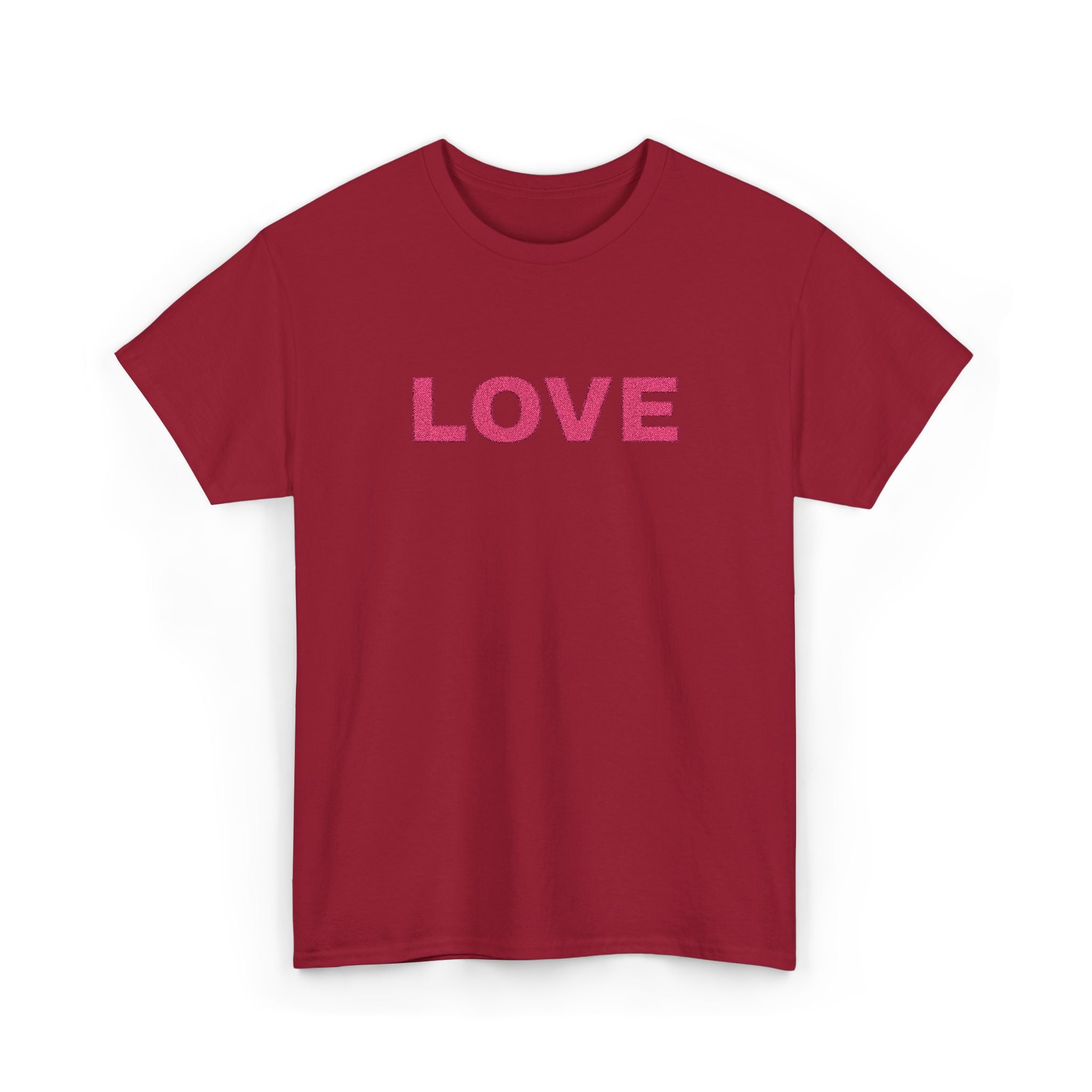 LOVE Glitter Text T-Shirt — Women's Pink Sparkle Tee for Valentine's Day