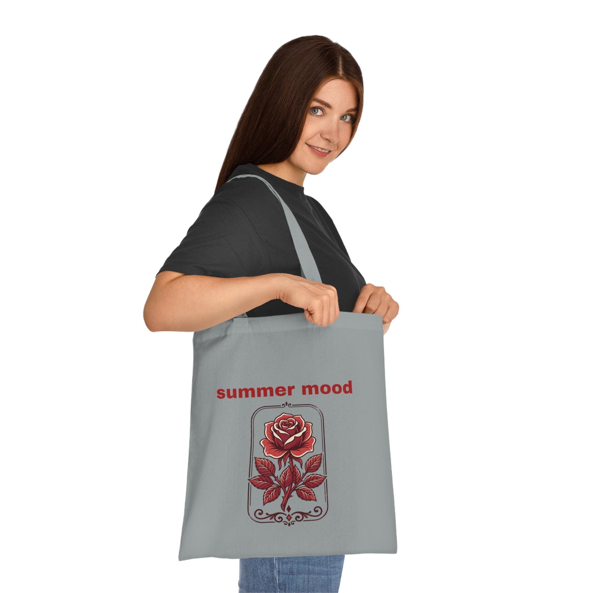 Summer Mood Floral Tote Bag – Retro Rose Cotton Tote