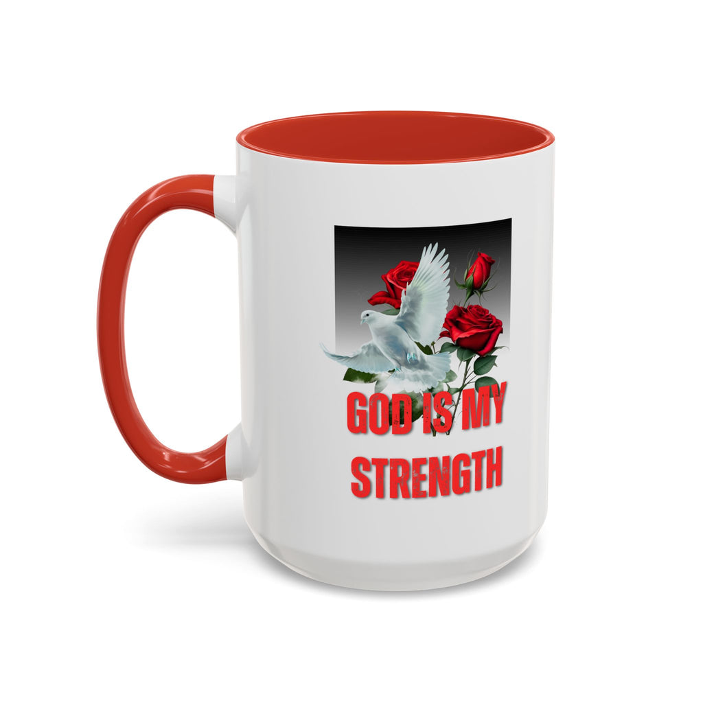 God Is My Strength Accent Coffee Mug – Inspirational Christian Dove & Roses (11/15oz)