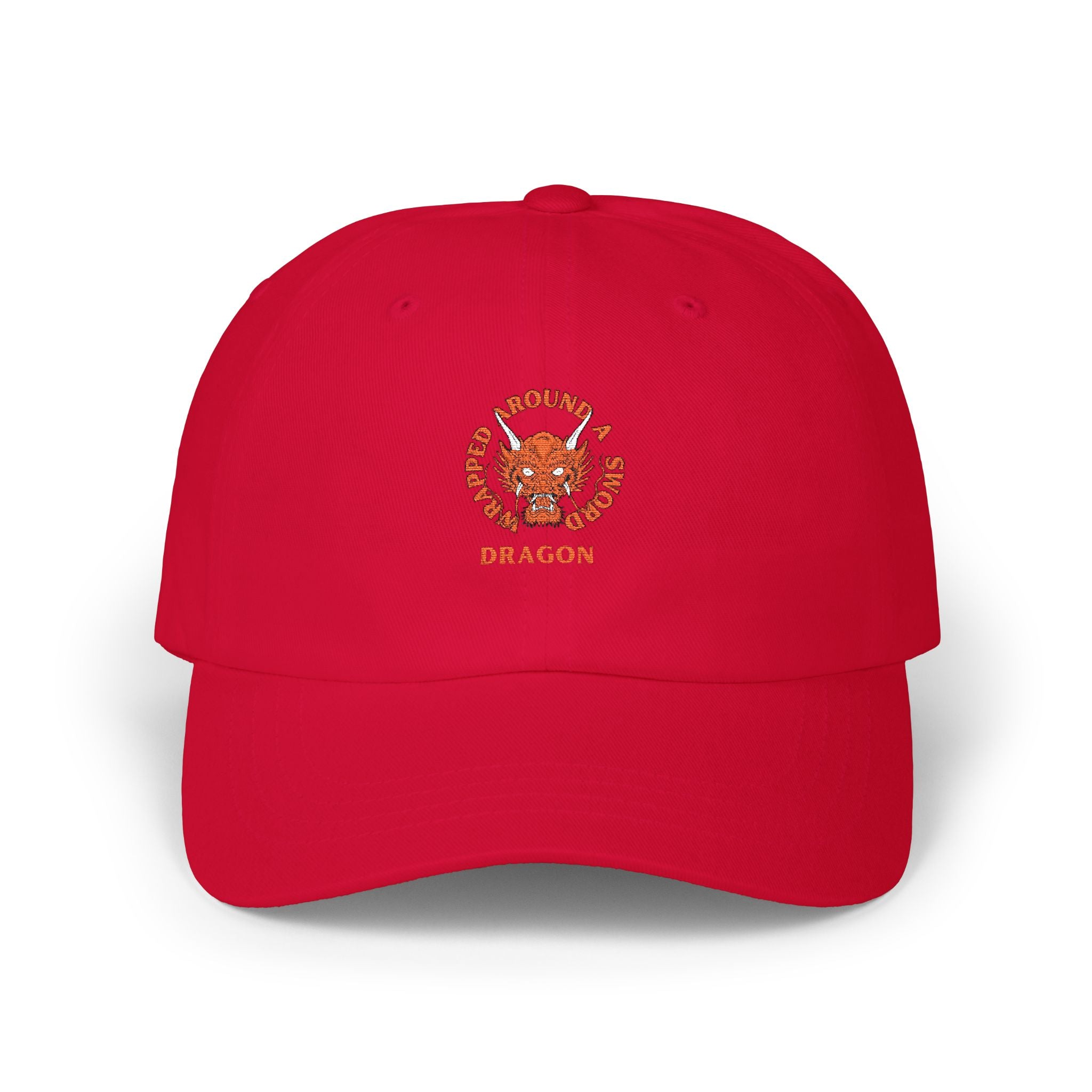 Dragon Emblem Dad Cap — Vintage Orange Floral Crest Hat