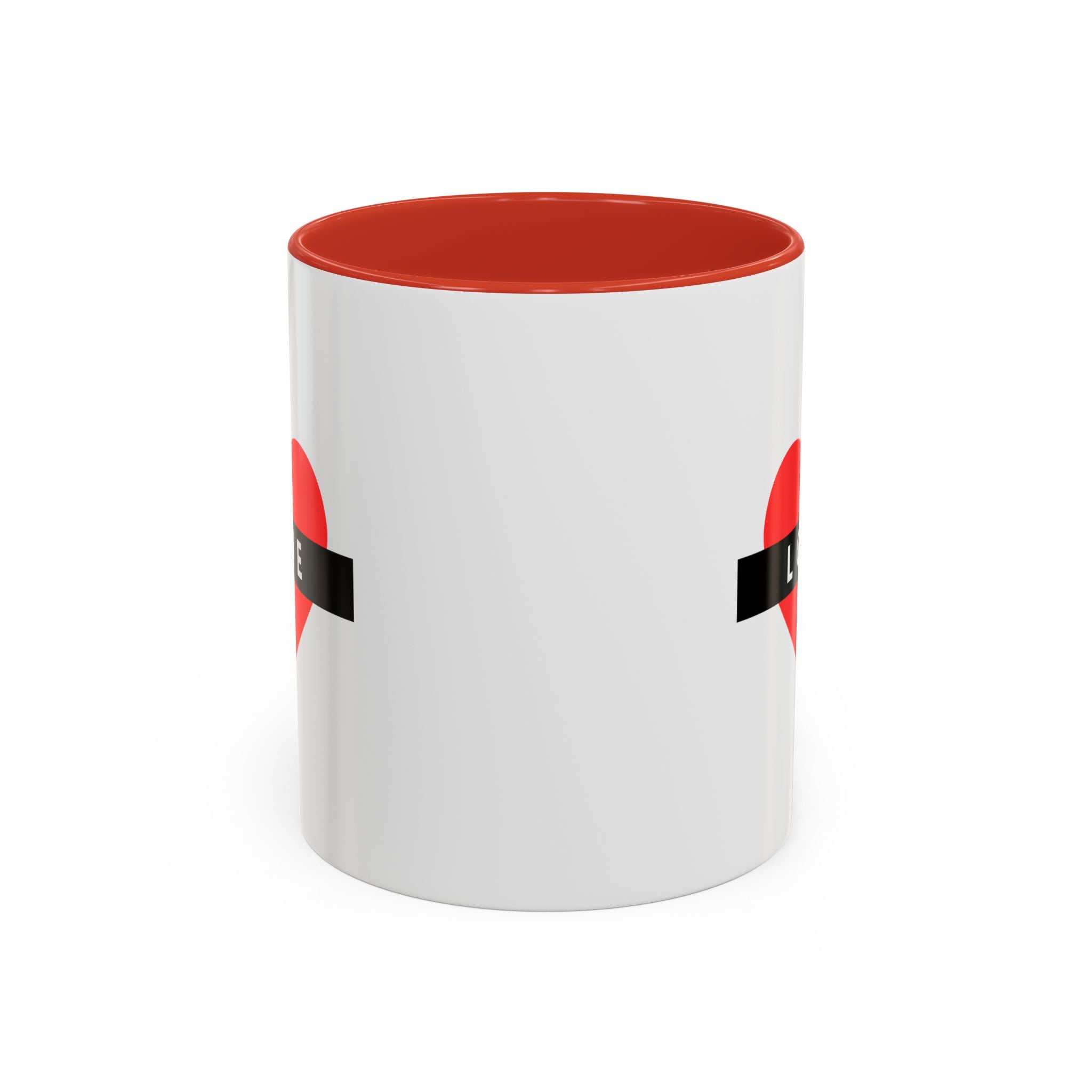 Love Heart Accent Mug – Red Heart with "LOVE" Banner, Valentine's Day Coffee Cup