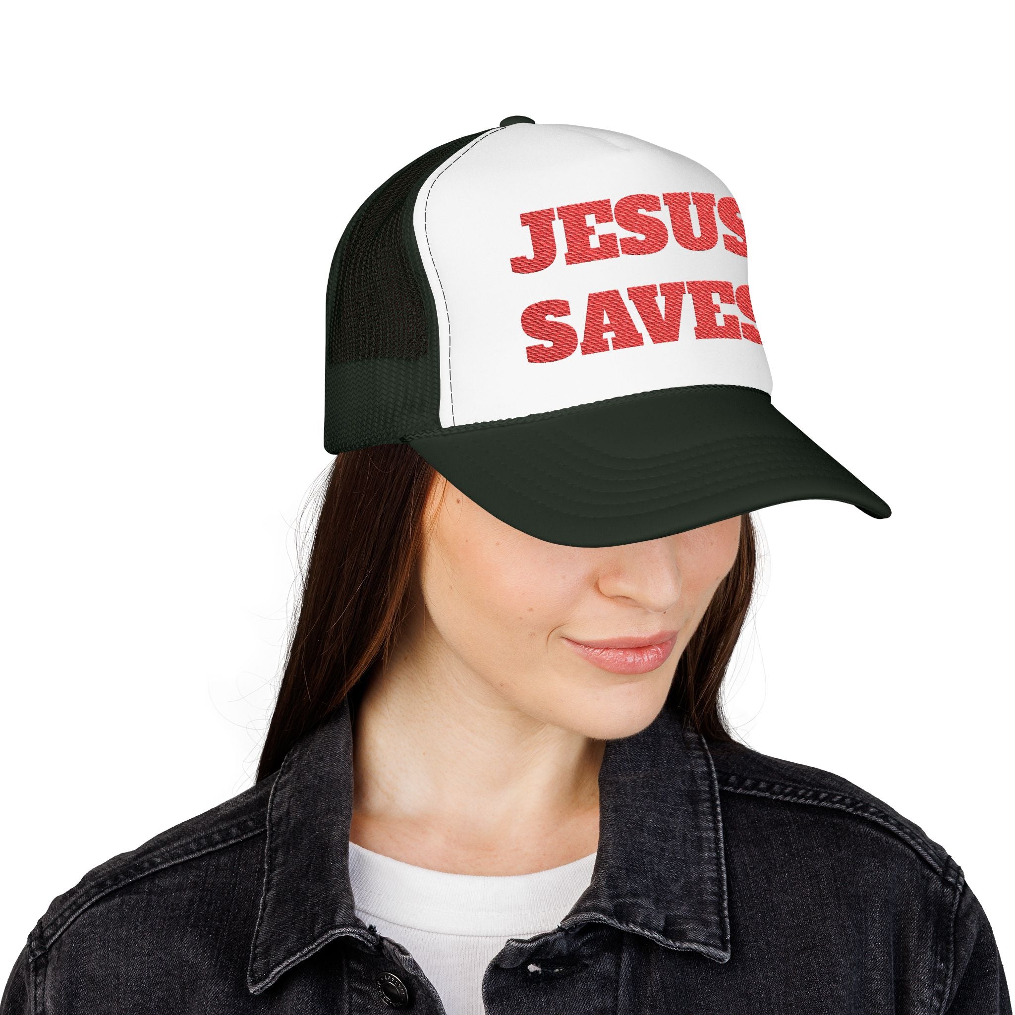 Jesus Saves Foam Trucker Hat - Christian Gospel Mesh Cap