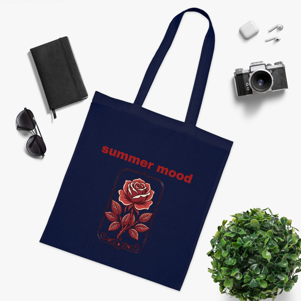 Summer Mood Floral Tote Bag – Retro Rose Cotton Tote