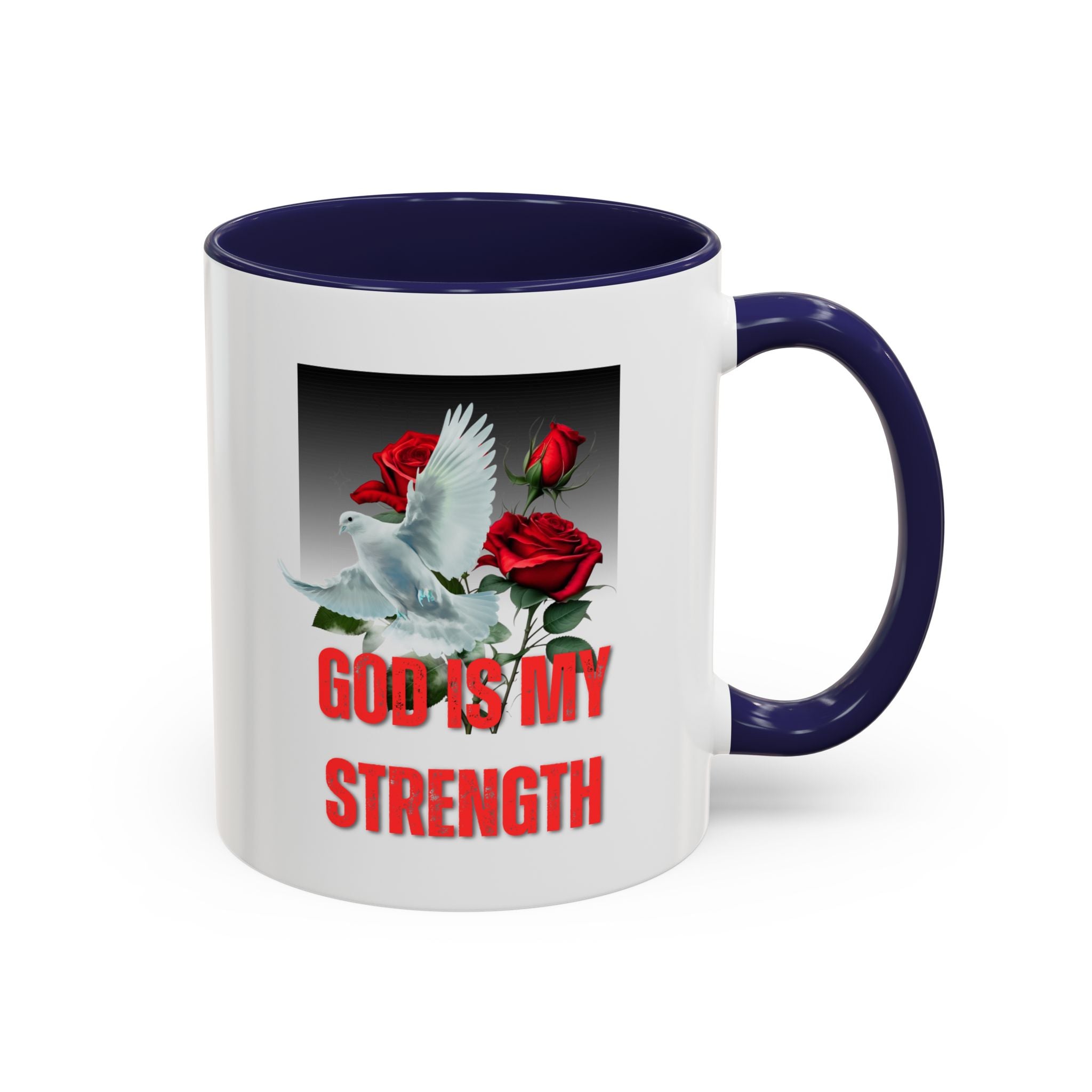 God Is My Strength Accent Coffee Mug – Inspirational Christian Dove & Roses (11/15oz)