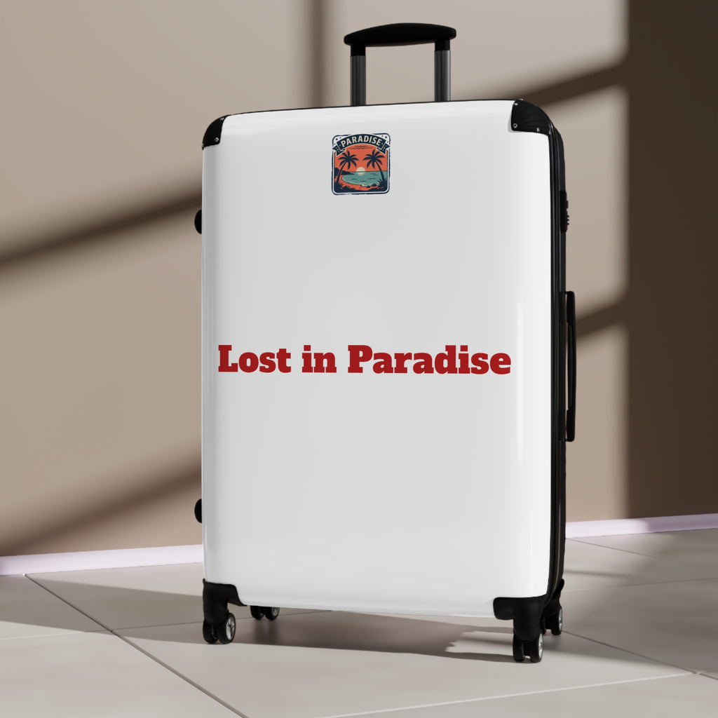 Suitcase – 'Lost in Paradise' Tropical Carry-On Luggage Sticker Design