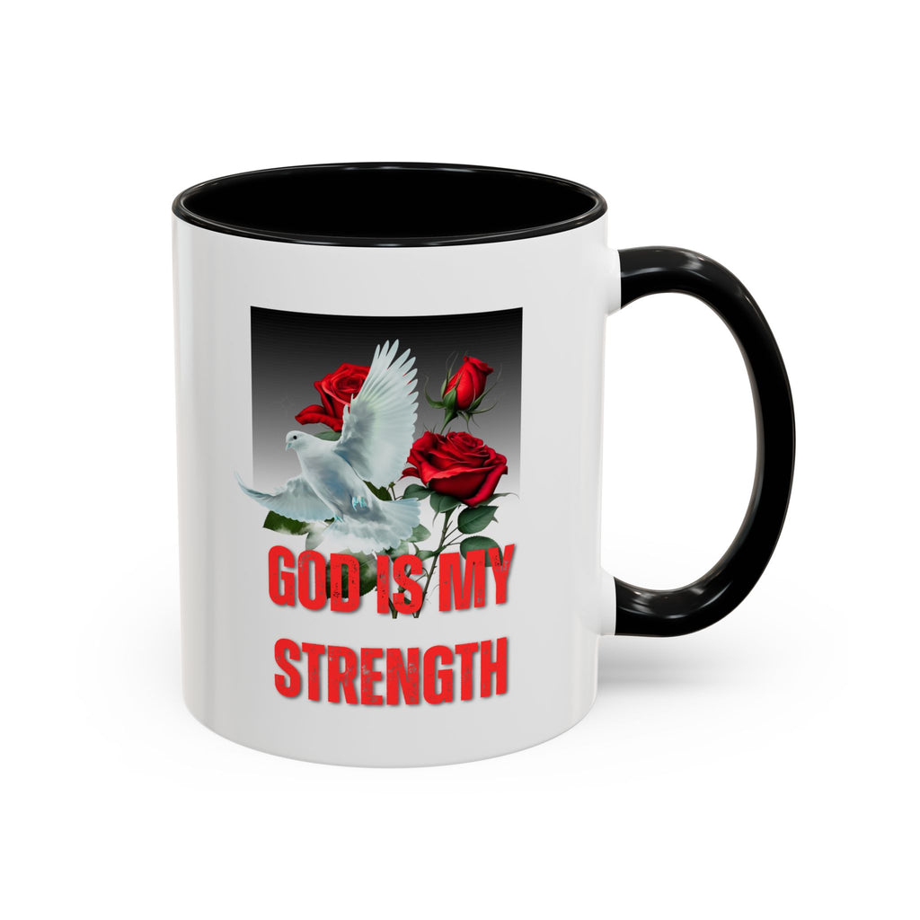 God Is My Strength Accent Coffee Mug – Inspirational Christian Dove & Roses (11/15oz)